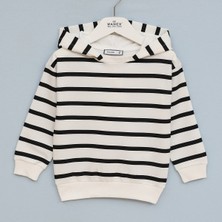 Wanex Erkek Çocuk Kapüşonlu Çizgili Sweatshirt - 16685 - Siyah