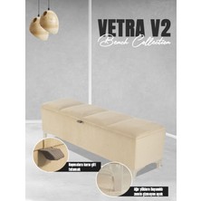 Gazzini Furniture Vetra V2 Sandıklı Puf Krem Dilimli Model Sandıklı Puf Bench Sandıklı Yatak Ucu Bankı