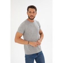 Four Man Erkek Gri Bisiklet Yaka Pamuklu Relaxed Fit T-Shirt