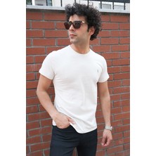 Four Man Bisiklet Yaka Standart Kalıp Basic Pamuklu Beyaz Erkek T-Shirt 2'li Paket