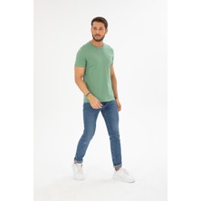 Four Man Erkek Çağla Yeşili Bisiklet Yaka Pamuklu Relaxed Fit T-Shirt