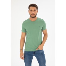 Four Man Erkek Çağla Yeşili Bisiklet Yaka Pamuklu Relaxed Fit T-Shirt