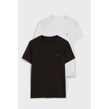 Four Man Bisiklet Yaka Standart Kalıp Basic Siyah-Beyaz Erkek T-Shirt 2'li Paket