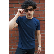 Four Man Bisiklet Yaka Standart Kalıp Basic Pamuklu Lacivert Erkek T-Shirt 2'li Paket