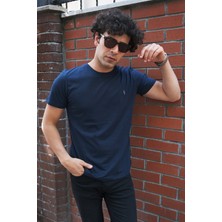 Four Man Bisiklet Yaka Standart Kalıp Basic Pamuklu Lacivert Erkek T-Shirt 2'li Paket