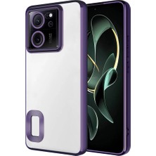 Caseart Xiaomi Mi 13T Pro Kapak Yanları Renkli Lens Korumalı Logo Gösteren Şeffaf Luxury Silikon Kılıf - Mor