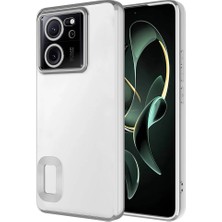 Caseart Xiaomi Mi 13T Pro Kapak Yanları Renkli Lens Korumalı Logo Gösteren Şeffaf Luxury Silikon Kılıf - Gümüş