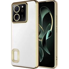 Caseart Xiaomi Mi 13T Pro Kapak Yanları Renkli Lens Korumalı Logo Gösteren Şeffaf Luxury Silikon Kılıf - Gold