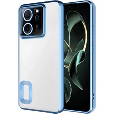 Caseart Xiaomi Mi 13T Pro Kapak Yanları Renkli Lens Korumalı Logo Gösteren Şeffaf Luxury Silikon Kılıf - Mavi