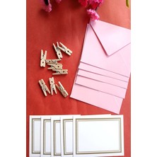 Emtory Home Pembe 5 Adet Mandallı Zarflı Not Kartı Seti Hediye Kartı Tebrik Kartı 9 x 7 8,5 x 6