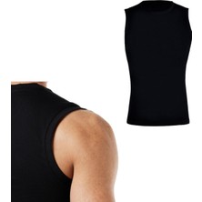 Maruf Shop Erkek Sıfır Kol Bisiklet Yaka Slimfit Likralı Düz Tişört Siyah