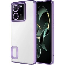 Kzy Xiaomi Mi 13T Kapak Yanları Renkli Lens Korumalı Logo Gösteren Şeffaf Luxury Silikon Kılıf - Lila