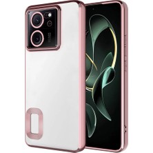 Kzy Xiaomi Mi 13T Kapak Yanları Renkli Lens Korumalı Logo Gösteren Şeffaf Luxury Silikon Kılıf - Rose Gold