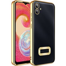 Kzy Samsung Galaxy A05 Kapak Yanları Renkli Lens Korumalı Logo Gösteren Şeffaf Luxury Silikon Kılıf - Gold