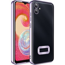 Kzy Samsung Galaxy A05 Kapak Yanları Renkli Lens Korumalı Logo Gösteren Şeffaf Luxury Silikon Kılıf - Lila