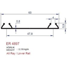 Alm Alüminyum Sürme Kapak Alt Ray Profili ER4897 Pres 3 Metre