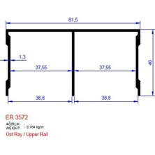 Alm Alüminyum Sürme Kapak Üst Ray Profili Er 3572 Mat Eloksal 2,5 Metre