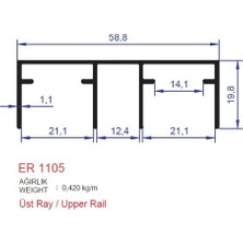 Alm Alüminyum Üst Ray Profili Er 1105 Eloksal Parlak 3 Metre