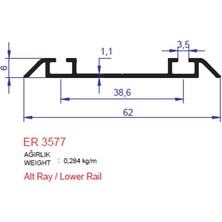 Alm Alüminyum Sürme Kapak Alt Ray Profili Er 3577 Mat Eloksal 2 Metre