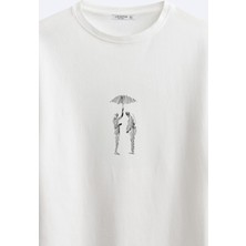 Loss Buttom Umbrella Basklılı Oversize Fit T-Shirt