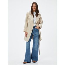 Koton Trençkot Kruvaze Kapama Düğmeli Kemerli Cepli Rüzgarlık Detaylı