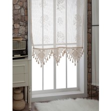 Mandaş Buldan Tül Perde El Işi Dantelli Naturel Gül Çiçek DESEN(150X300)