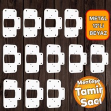 Badem10 Beyaz Dolap Kapak Taş Tas Menteşe Metal Tamir Sacı 12 Adet Pratik Onarım Kiti Yuva Tablası 6,5x9