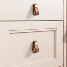 Kdot Çekmece Mobilya Kulpu Nordik Stil Minimalist Iskandinav Tip Suni Deri Pirinç Birleşimi