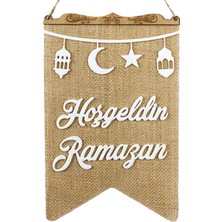 Bonvos Hoşgeldin Ramazan Yazılı Kapı Duvar Süsleme Dekoratif Jut Hasır Flama Ramazan Bayramı Süsü