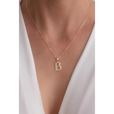 Ege Gold 14 Ayar Altın B Harfli Plaka Kolye Kadın