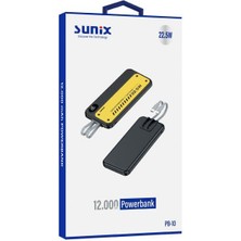 Sunix 12.000 Mah 22.5W Hızlı Şarj Özellikli Kendinden Kablolu Powerbank Siyah Pb-10