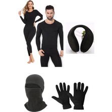 Belifanti Collection Unisex Termal Içlik Alt Üst Takım Polar Maske Polar Eldiven Polar Kulaklık Set Siyah