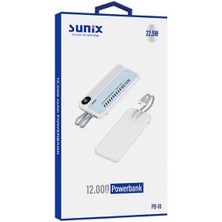 Sunix 12.000 Mah 22.5W Hızlı Şarj Özellikli Kendinden Kablolu Powerbank Beyaz Pb-10