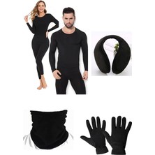 Belifanti Collection Unisex Termal Içlik Alt Üst Takım Polar Boyunluk Polar Eldiven Polar Kulaklık Set Siyah