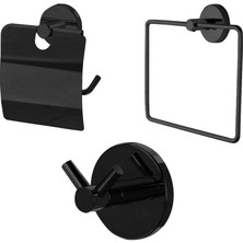 Eym Banyo Aksesuar 3 Lü Set Havluluk - Wc Kağıtlık - 2 Li Askı Mat Siyah