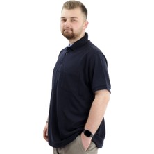 ModeXL Battal Beden Erkek Tshirt Polo Yaka Cepli Klasik Pike 20552 Lacivert