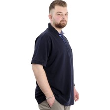 ModeXL Battal Beden Erkek Tshirt Polo Yaka Cepli Klasik Pike 20552 Lacivert