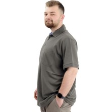 ModeXL Battal Beden Erkek Tshirt Polo Yaka Cepli Klasik Pike 20552 Haki