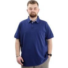 ModeXL Mode Xl Battal Beden Erkek Tshirt Polo Yaka Nakışlı Klasik Pike 20553 Indigo