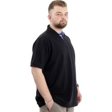 ModeXL Battal Beden Erkek Tshirt Polo Yaka Nakışlı Klasik Pike 20553 Siyah
