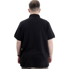 ModeXL Battal Beden Erkek Tshirt Polo Yaka Nakışlı Klasik Pike 20553 Siyah