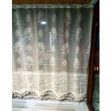 Mandaş Buldan Tül Perde El Işi Dantelli Naturel Gül Çiçek DESEN(190X300)