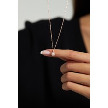 Roza Silver Zirkon Taşlı Rose Minimal Damla Anturaj Gümüş Kolye