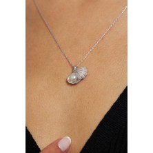Roza Silver Inci Taneli Rodyum Istiridye Gümüş Kolye