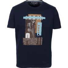 Ncs Jeans Erkek Tişört Bisiklet Yaka Lacivert  Pamuk Slim Fit Baskılı T-Shirt Ncs Jeans 1228