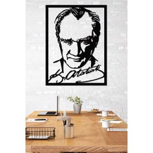 Gowpenart Dizayn Çerçeveli Atatürk Portresi Imzalı Dekoratif Siyah Metal Duvar Tablosu Ev & Ofis Dekoru