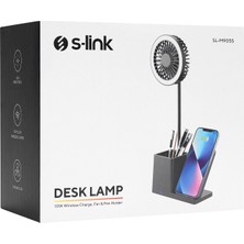 Morlimon S-Link SL-M9055 Typec 10W Kablosuz Şarj Cihazı Fanlı Kalemlikli Masa Lambası