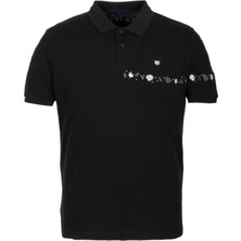 Ncs Jeans Erkek Polo Yaka Tişört Siyah  Pamuk Slim Fit Ribanalı Kol Nakışlı T-Shirt Ncs Jeans 1169