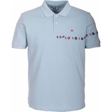 Ncs Jeans Erkek Polo Yaka Tişört Mavi  Pamuk Slim Fit Ribanalı Kol Nakışlı T-Shirt Ncs Jeans 1169