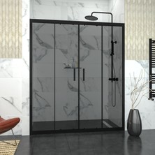 Raumark Black Verta 6mm Füme Cam Orta Açılır 2 Sabit 2 Sürgü Iki Duvar Arası Duşakabin